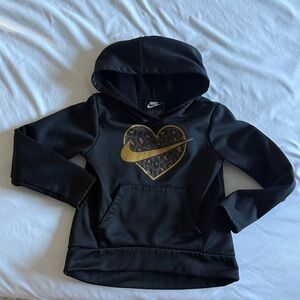 Girls Nike Black Hoodie with Gold Leopard Heart- size small